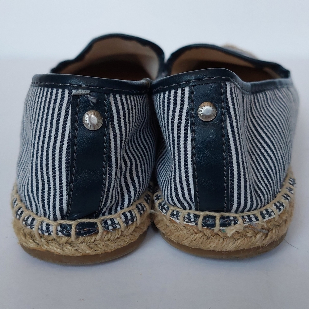 EUC G.H.Bass Jenna Blue Striped Canvas Espadrilles Red Lobster Embroidery Sz 8.5 - Picture 4 of 9